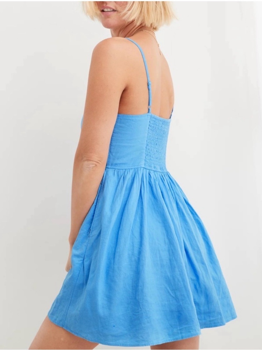 Aerie love of linen mini dress blue size medium